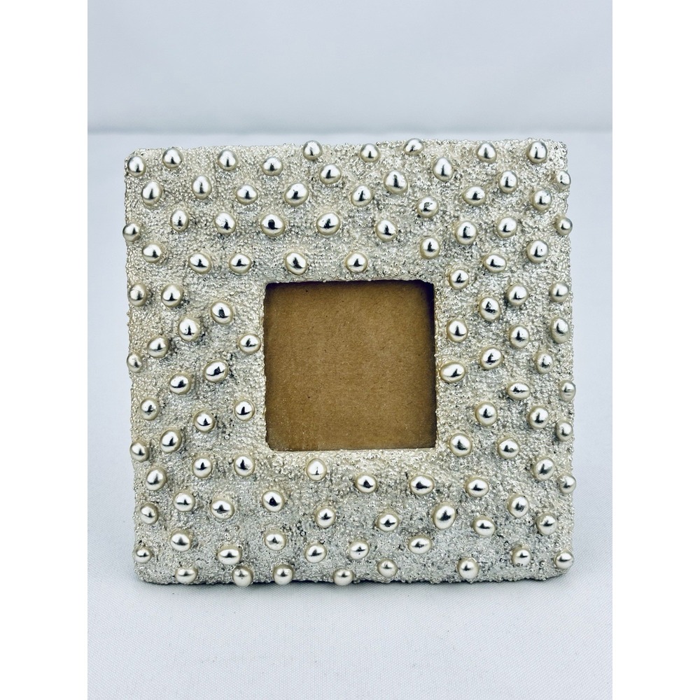 Modulus Vintage Style Beaded Silver Picture Frame Mini 2x2 Ornate Hollywood Glam